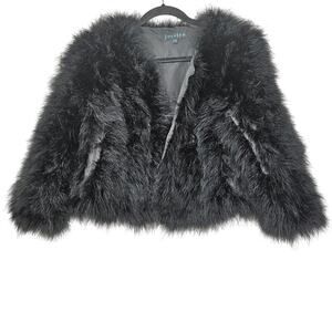 Jocelyn P S Black Feather Cropped Jacket Glam Fuzzy Boho Whimsygoth Avant Garde